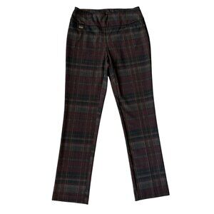 Lisette L Montreal burgundy black and gray plaid ankle stretchy pull on pants 4